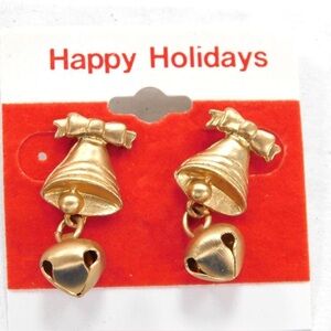 Set of 2 Bell Earrings with Jingle Bell Pierced Perfect Stocking Stuffer NWT
